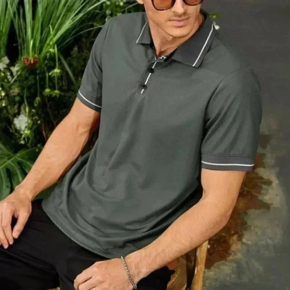 Grey Casual Men's Trim Polo Shirt - Picture 1 of 3